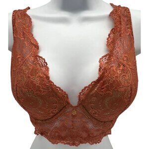 ThirdLove Women's Viscose Longline Lace Plunge Bra Size 32E Reddish-Brown Floral